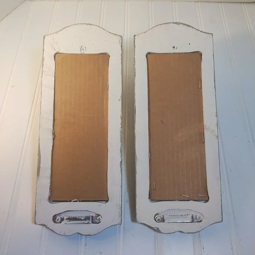 Pair Vintage Wood Gray Wall Candle‎ Sconce Mirror Farmhouse Cottage Painted 11